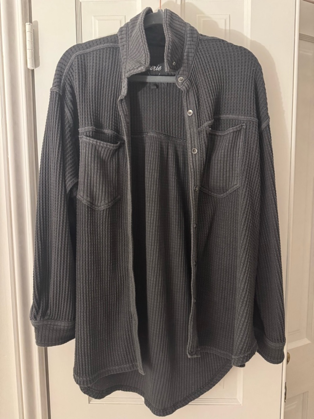 Aerie Charcoal Gray Waffle-Knit Button Cardigan